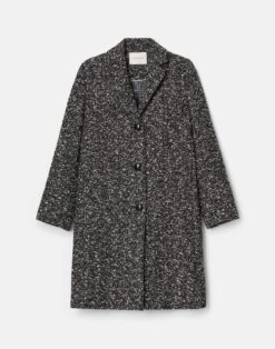 Wool-Cotton Bouclé Tweed Three Button Coat
