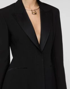 Wool-Silk Crepe Tuxedo Coat 8 Wool-Silk Crepe Tuxedo Coat -Urban Chic Wear Store mcc75h 1u35 black detail