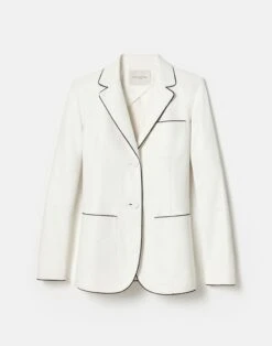 Glove Lambskin Leather Piped Three Pocket Blazer