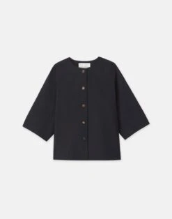 Techno Stretch Twill Collarless Shirt Jacket