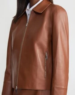 Nappa Lambskin Leather Zip Cropped Jacket -Urban Chic Wear Store mjdl5h l485 copper detail