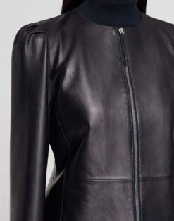 Nappa Leather Collarless Fitted Jacket -Urban Chic Wear Store mjdp4h l485 ink detail