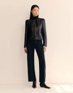 Nappa Leather Collarless Fitted Jacket -Urban Chic Wear Store mjdp4h l485 ink elevated