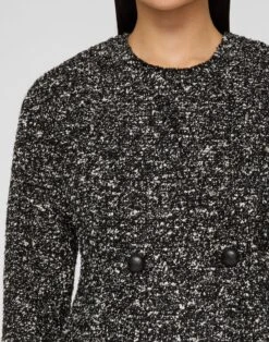 Wool-Cotton Bouclé Tweed Asymmetric Fitted Jacket -Urban Chic Wear Store mjdt5v 2c95 black multi detail