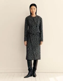 Wool-Cotton Bouclé Tweed Asymmetric Fitted Jacket -Urban Chic Wear Store mjdt5v 2c95 black multi elevated hover