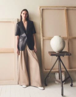 Nappa Leather Short Sleeve Blazer -Urban Chic Wear Store mjdt7h l485 black elevated hover