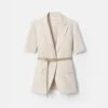 Silk-Linen Short Sleeve Belted Blazer -Urban Chic Wear Store mjdt7t 1g63 pearl flat