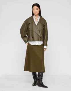 Lightweight Lambskin Leather Cropped Oversized Trench Jacket -Urban Chic Wear Store mjdu6h l427 garland green full