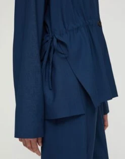 Tropical Wool Gathered Waist Oversized Jacket -Urban Chic Wear Store mjdu9r 2b57 lido blue detail