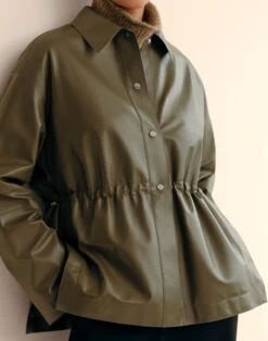 Lightweight Lambskin Leather Gathered Waist Oversized Jacket -Urban Chic Wear Store mjdu9v l427 garland green elevated priority