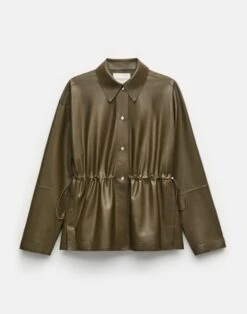 Lightweight Lambskin Leather Gathered Waist Oversized Jacket