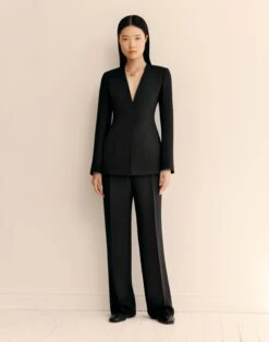 Wool-Silk Crepe Collarless Fitted Blazer 12 Wool-Silk Crepe Collarless Fitted Blazer -Urban Chic Wear Store mjdv8h 1u35 black elevated