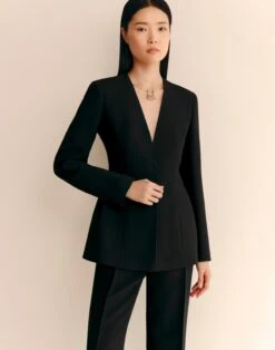 Wool-Silk Crepe Collarless Fitted Blazer 13 Wool-Silk Crepe Collarless Fitted Blazer -Urban Chic Wear Store mjdv8h 1u35 black elevated priority hover