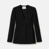 Wool-Silk Crepe Collarless Fitted Blazer -Urban Chic Wear Store mjdv8h 1u35 black flat