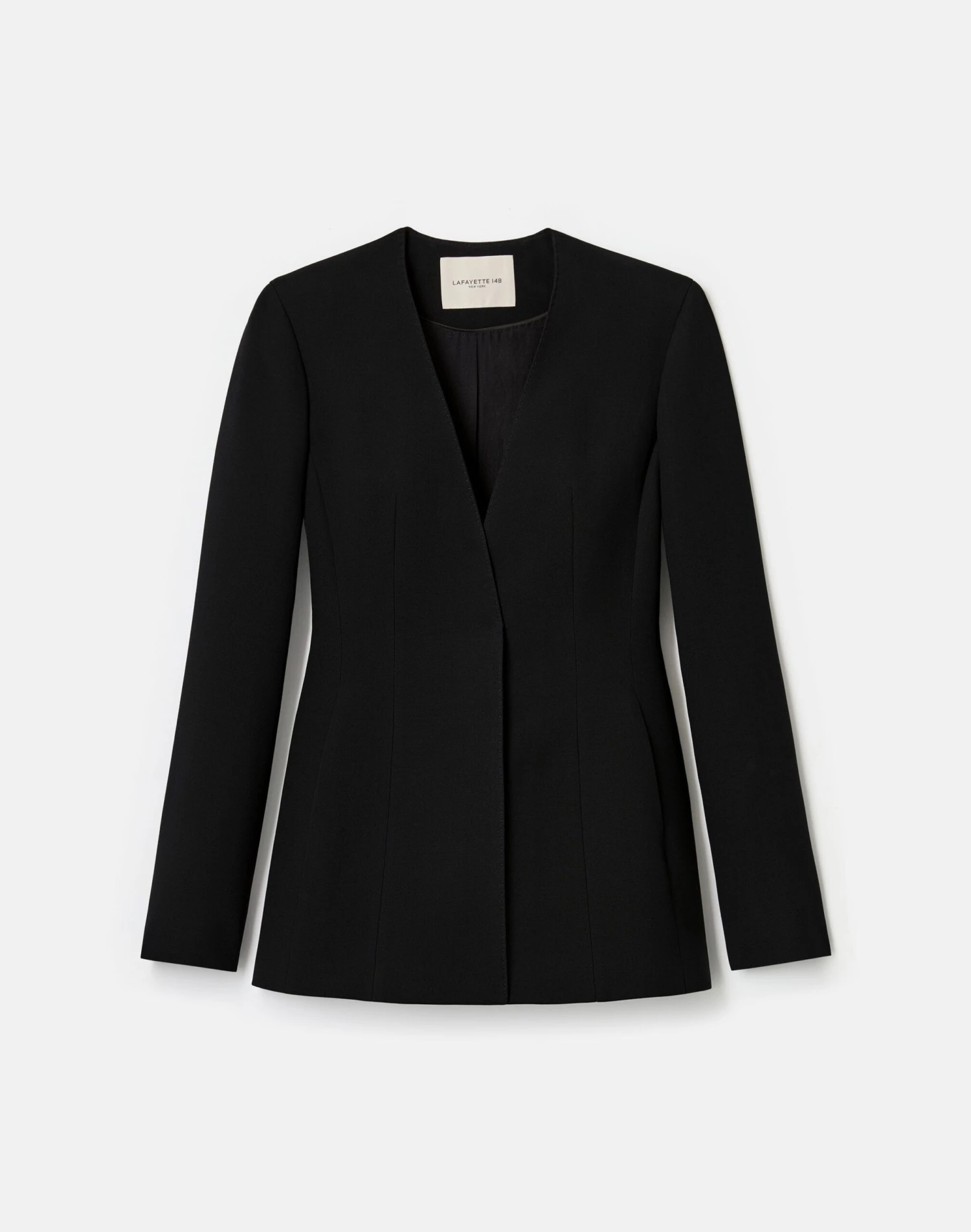 Wool-Silk Crepe Collarless Fitted Blazer 3 Wool-Silk Crepe Collarless Fitted Blazer