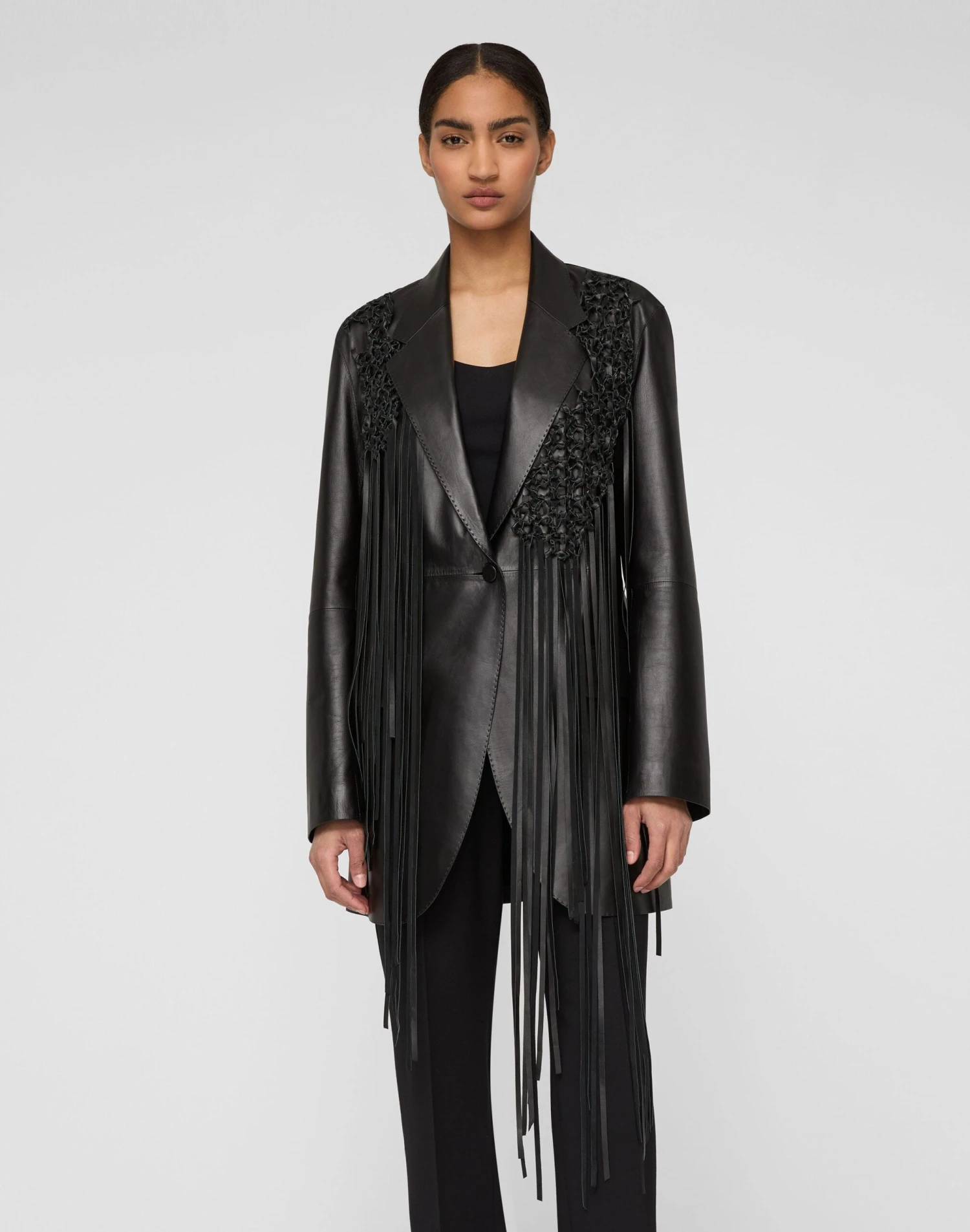 Nappa Leather Macramé Fringe Blazer 4 Nappa Leather Macramé Fringe Blazer - Image 2