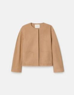 Camel Hair Patch Pocket Collarless Jacket