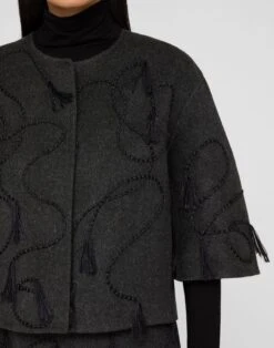 Hand Embroidered Tassel Wool-Cashmere Double Face Jacket 11 Hand Embroidered Tassel Wool-Cashmere Double Face Jacket -Urban Chic Wear Store mjdx1e 5423 graphite melange detail
