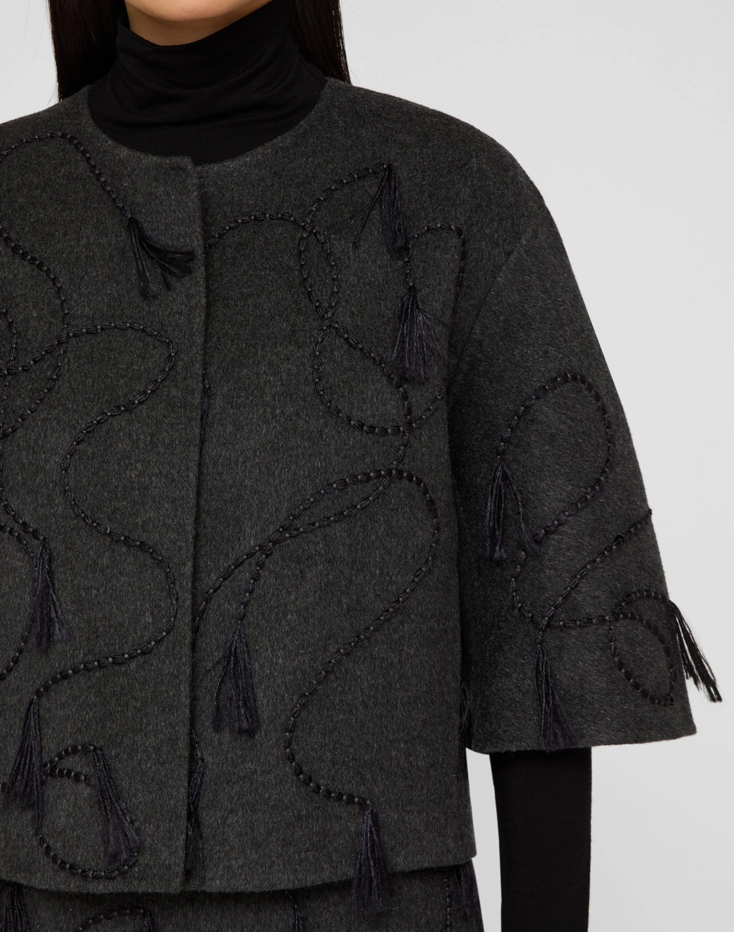 Hand Embroidered Tassel Wool-Cashmere Double Face Jacket 5 Hand Embroidered Tassel Wool-Cashmere Double Face Jacket - Image 3