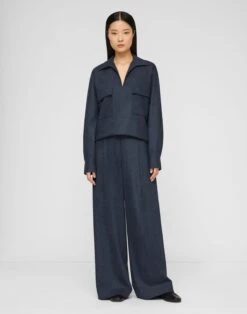 Wool-Cashmere Flannel Astor Pleated Wide Leg Pant -Urban Chic Wear Store mpe48r 1v24 admiral blue melange full