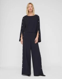 Responsible Finesse Crepe Thames Button Wide Leg Pant -Urban Chic Wear Store mpe70r 6147 ink full