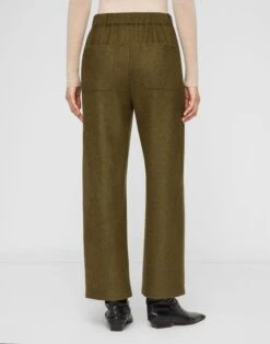 Wool-Cashmere Double Face Jersey Downing Barrel Leg Ankle Pant -Urban Chic Wear Store mpe71r j953 forage green melange back