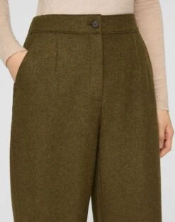 Wool-Cashmere Double Face Jersey Downing Barrel Leg Ankle Pant -Urban Chic Wear Store mpe71r j953 forage green melange detail