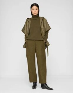 Wool-Cashmere Double Face Jersey Downing Barrel Leg Ankle Pant -Urban Chic Wear Store mpe71r j953 forage green melange full