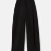 Responsible Finesse Crepe Cooper Pleated Barrel Leg Ankle Pant -Urban Chic Wear Store mpe72v 6147 black flat