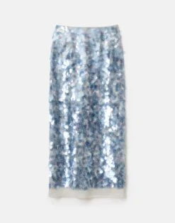 Hand Placed Paillette Georgette Straight Midi Skirt