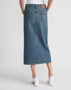 L148 Denim Slit Front Midi Skirt -Urban Chic Wear Store msn88z 1m79 sunfaded back