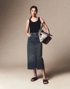 L148 Denim Slit Front Midi Skirt -Urban Chic Wear Store msn88z 1m79 sunfaded elevated