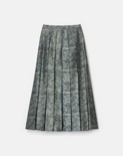 Textile Print Textured Silk Pleated Midi Skirt