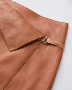 Nappa Lambskin Leather Asymmetric Panel Skirt -Urban Chic Wear Store msp88r l485 copper detail2