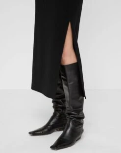 Wool-Cashmere Double Face High Waisted Midi Skirt -Urban Chic Wear Store msp95r 5423 black detail