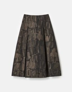 Paintstroke Jacquard Linen-Cotton Pleated Skirt