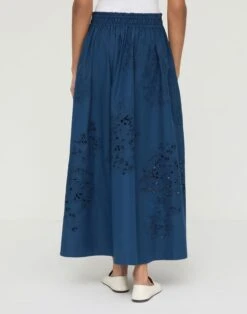 Hand Cutout Organic Cotton Poplin Midi Skirt -Urban Chic Wear Store msq09e 1r48 lido blue back