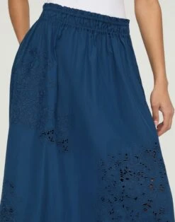 Hand Cutout Organic Cotton Poplin Midi Skirt -Urban Chic Wear Store msq09e 1r48 lido blue detail