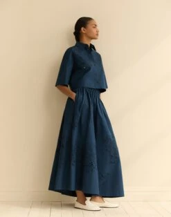 Hand Cutout Organic Cotton Poplin Midi Skirt -Urban Chic Wear Store msq09e 1r48 lido blue elevated
