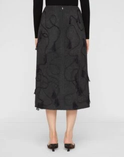 Hand Embroidered Tassel Wool-Cashmere Double Face Skirt 12 Hand Embroidered Tassel Wool-Cashmere Double Face Skirt -Urban Chic Wear Store msr06e 5423 graphite melange back