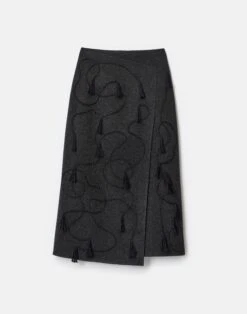 Hand Embroidered Tassel Wool-Cashmere Double Face Skirt