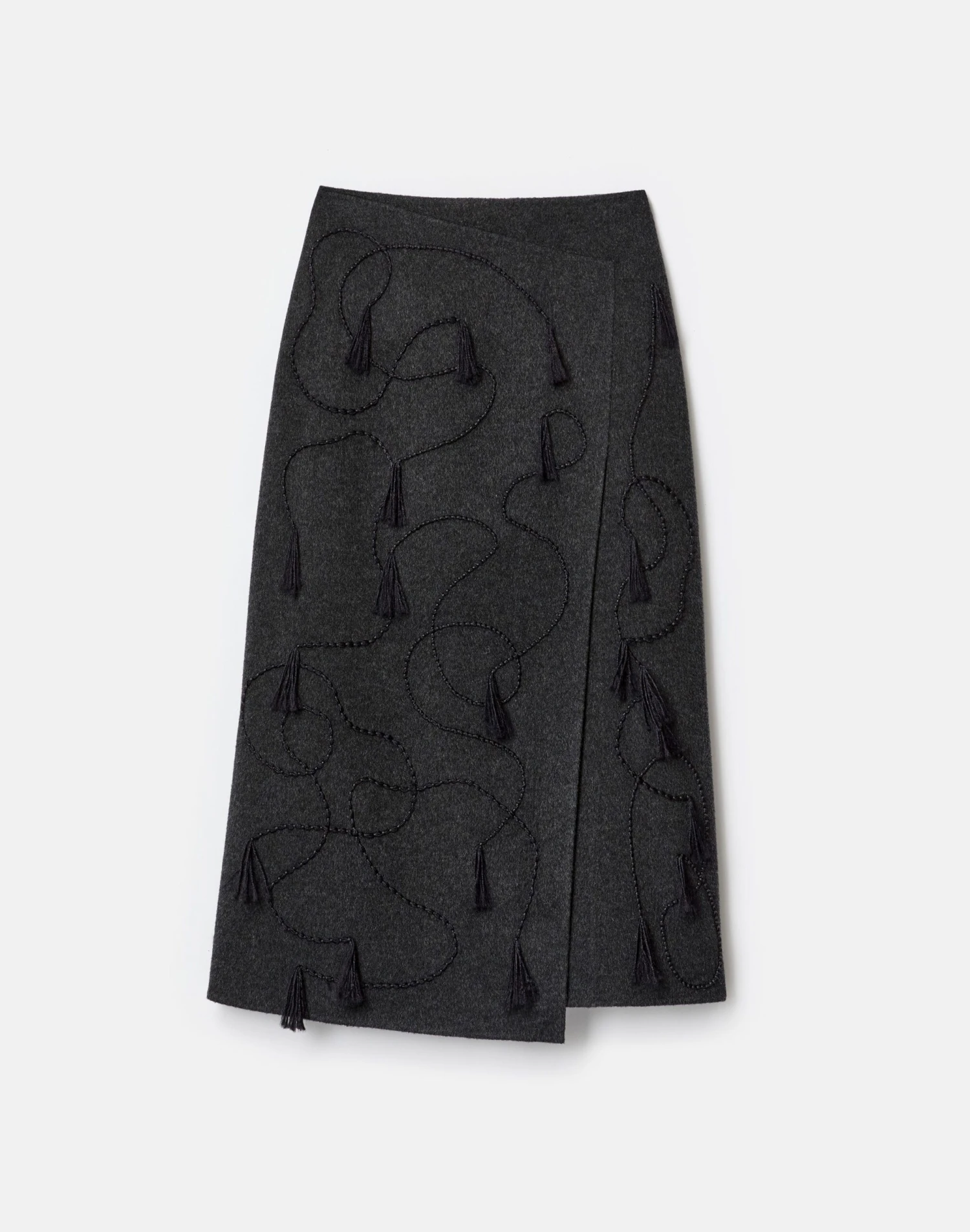 Hand Embroidered Tassel Wool-Cashmere Double Face Skirt 3 Hand Embroidered Tassel Wool-Cashmere Double Face Skirt