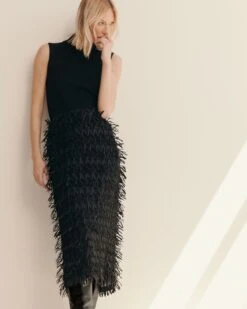 Ribbon Fringe Straight Midi Skirt -Urban Chic Wear Store msr09r 2d25 black elevated priority hover