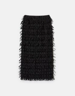 Ribbon Fringe Straight Midi Skirt