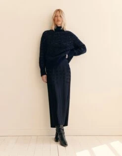 Recycled Satin Basketweave Plissé Skirt -Urban Chic Wear Store mss01r 1r84 ink elevated hover