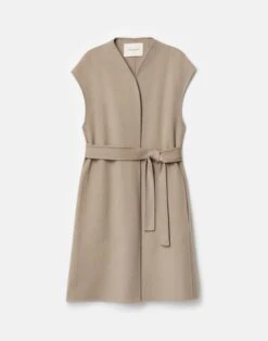 Wool-Cashmere Double Face Open Front Belted Vest