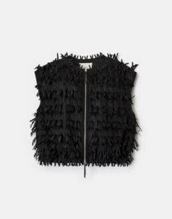 Ribbon Fringe Zip Front Vest