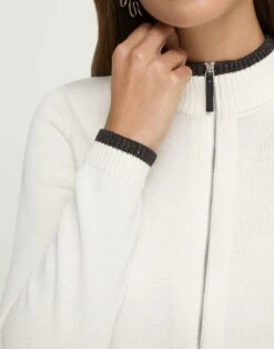 Cotton-Silk Tape Tipped Stand Collar Cardigan -Urban Chic Wear Store mwdv7r kk96 cloud detail