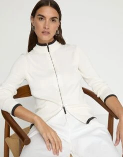 Cotton-Silk Tape Tipped Stand Collar Cardigan -Urban Chic Wear Store mwdv7r kk96 cloud elevated hover