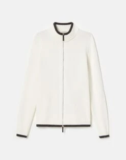 Cotton-Silk Tape Tipped Stand Collar Cardigan